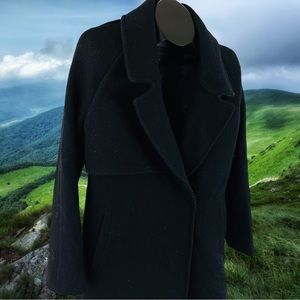 Black Tweed Wool Trench Coat Vented Front Back Overlay Rare Y2K Size 4